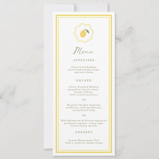Minimal Lemon Amalfi Coast Wedding Menu Card 招待状 (正面)