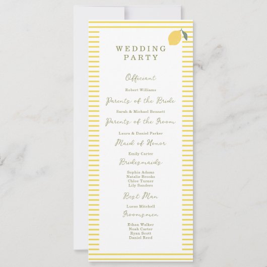 Minimal Lemon Amalfi Coast Wedding Program Card 招待状 (裏面)