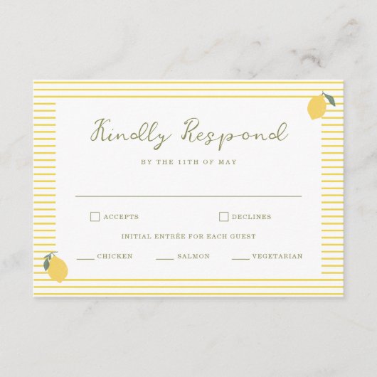 Minimal Lemon Amalfi Coast Wedding RSVP Card エンクロージャーカード (正面)