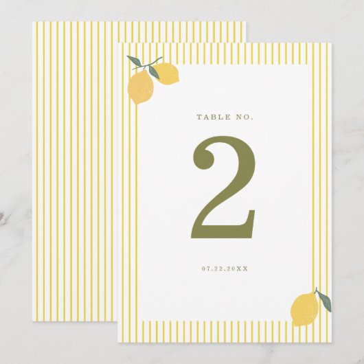 Minimal Lemon Amalfi Coast Wedding Table Number 招待状 (正面/裏面)