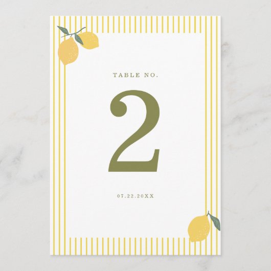 Minimal Lemon Amalfi Coast Wedding Table Number 招待状 (正面)