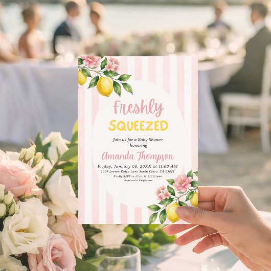 Minimal Lemon Baby Shower Freshly Squeezed Modern  招待状