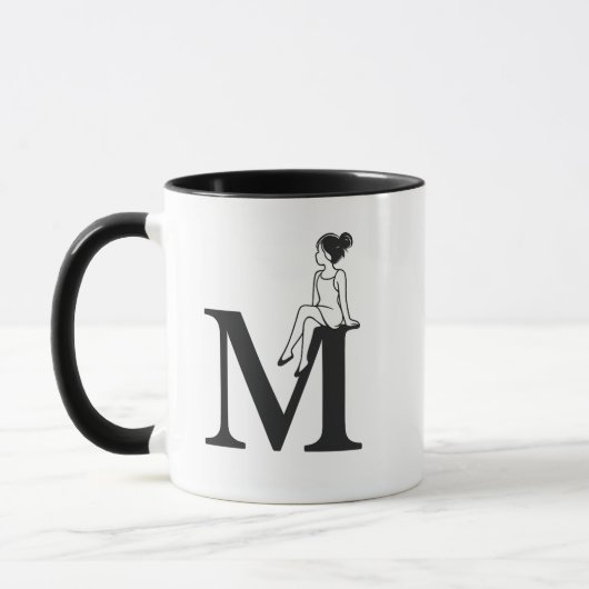 Minimal Letter M Mug with Elegant Girl Illustratio マグカップ (左)