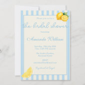 Minimal Light Blue Stripes Lemons bridal Shower 招待状 (正面)