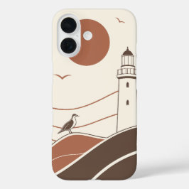 Minimal Lighthouse Coastal Illustration Phone Case iPhone 16ケース
