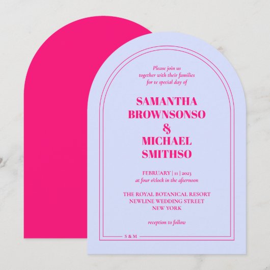 Minimal Lilac Pink Simple Wedding 招待状 (正面/裏面)