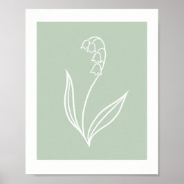 Minimal Lily of the Valley Line Art on Sage Green  ポスター