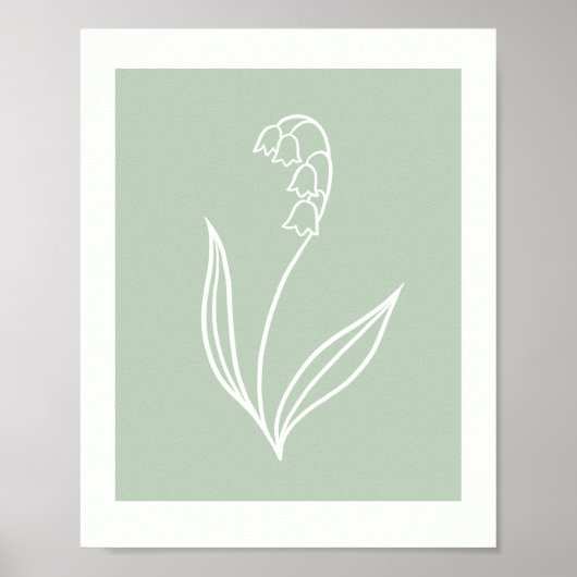 Minimal Lily of the Valley Line Art on Sage Green  ポスター (正面)