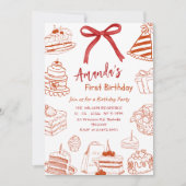 Minimal Line Art Birthday Cake Baby’s 1st Birthday 招待状 (正面)