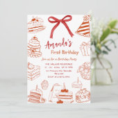 Minimal Line Art Birthday Cake Baby’s 1st Birthday 招待状 (スタンド正面)