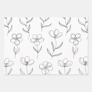 Minimal Line Art Floral ラッピングペーパーシート