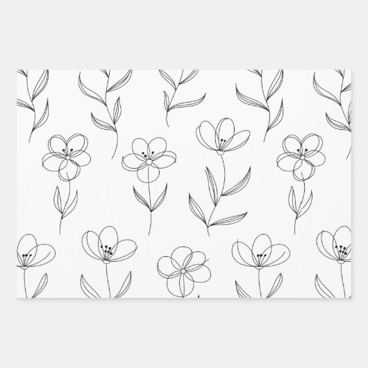 Minimal Line Art Floral ラッピングペーパーシート (正面)