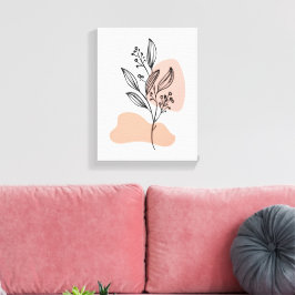Minimal Line Art Floral Canvas – Soft Pastel Botan キャンバスプリント