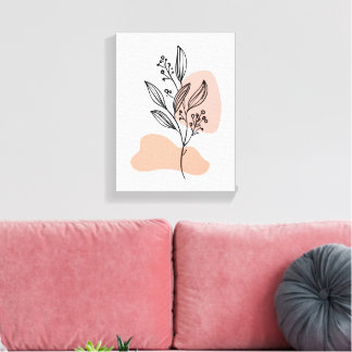 Minimal Line Art Floral Canvas – Soft Pastel Botan キャンバスプリント