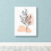 Minimal Line Art Floral Canvas – Soft Pastel Botan キャンバスプリント (インサイチュ (ウッドフロア))