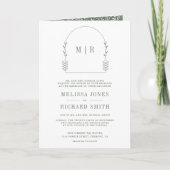 Minimal Line Art Leaf Arch Sage Green Wedding 招待状 (正面)