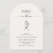 Minimal Line Art Wildflower Baby Shower Invitation 招待状 (正面)