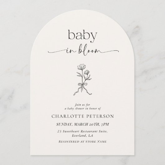Minimal Line Art Wildflower Baby Shower Invitation 招待状 (正面)