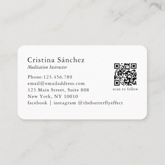 Minimal Line Art Woman Yoga Meditation QR Code 名刺 (裏面)
