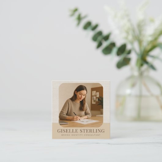Minimal Linen Modern Name Business Photo スクエア名刺 (スタンド正面)