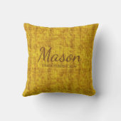 Minimal Linen Texture in Warm Mustard Yellow クッション (裏面)