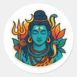 Minimal Lord Shiva Illustration – Trishul, Damru ラウンドシール