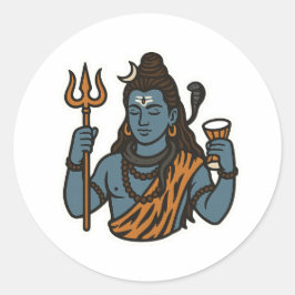 "Minimal Lord Shiva Sticker – Trident, Snake ラウンドシール