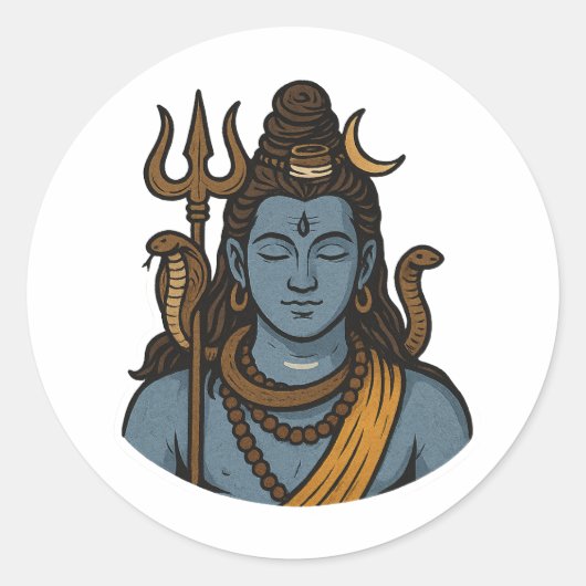 "Minimal Lord Shiva Trident, Snake, Divine Calm ラウンドシール (正面)