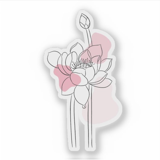 Minimal Lotus Line Art – Soft Pink Zen Botanical  シール (正面)