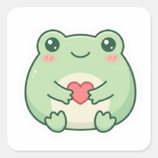 Minimal Love Frog Sticker Cute Frog Holding Heart  スクエアシール (正面)