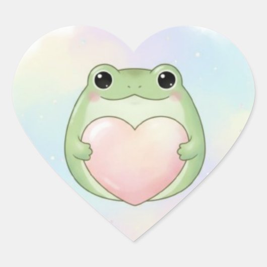 Minimal Love Frog Sticker Cute Frog Holding Heart  ハートシール (正面)