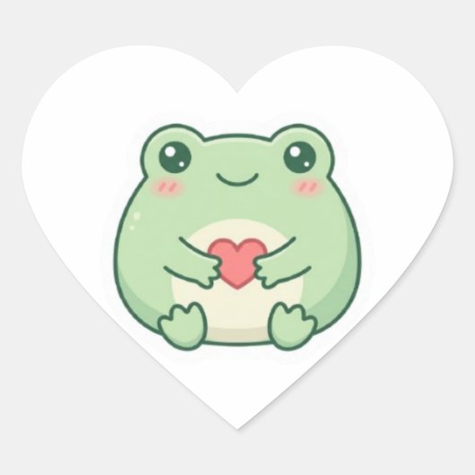 Minimal Love Frog Sticker Cute Frog Holding Heart  ハートシール (正面)