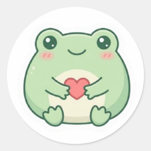 Minimal Love Frog Sticker Cute Frog Holding Heart  ラウンドシール (正面)