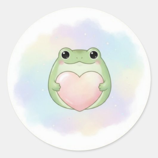 Minimal Love Frog Sticker Cute Frog Holding Heart  ラウンドシール (正面)