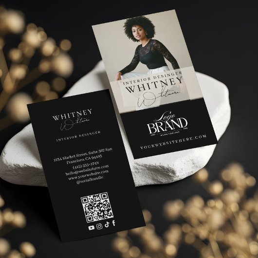 Minimal Luxury Black Interior Designer Photo Logo 名刺