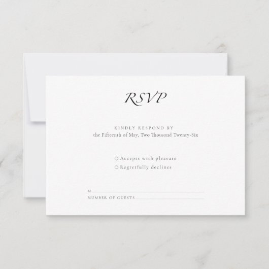 Minimal Luxury | Elegant Modern Black & White 出欠カード (正面)