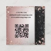 Minimal Luxury Pink Silver Glitter Floral Modern スクエア名刺 (裏面)