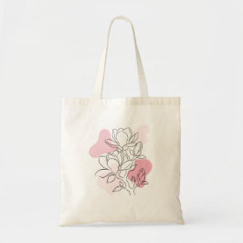 Minimal Magnolia Flower Line Art with Soft Pink  トートバッグ