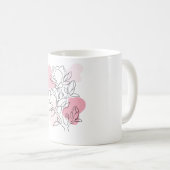 Minimal Magnolia Line Art – Soft Pink Botanical  コーヒーマグカップ (正面右)