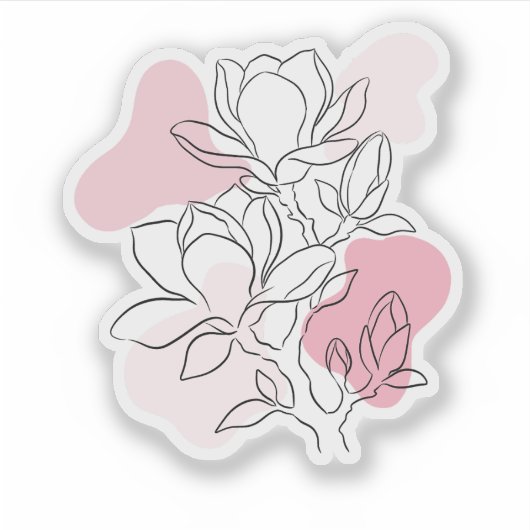 Minimal Magnolia Line Art – Soft Pink Botanical  シール (正面)
