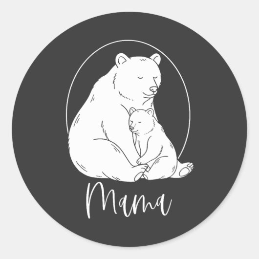 Minimal Mama Bear Line Art Design ラウンドシール (正面)
