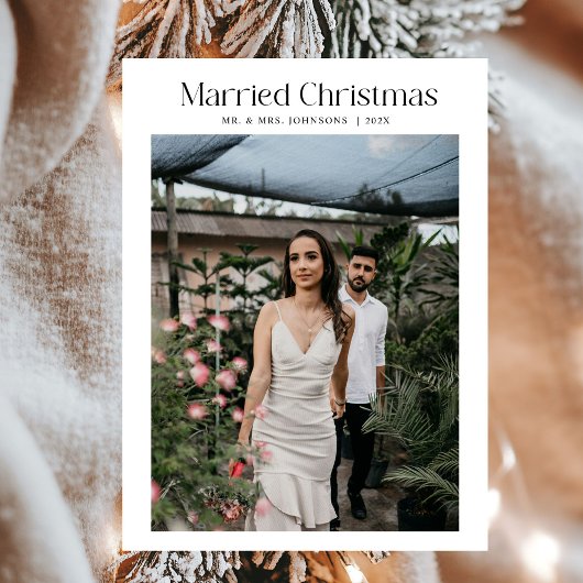 Minimal Married Christmas Photo Newlyweds シーズンカード