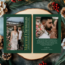 Minimal Married Christmas Photo Newlyweds Green