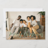 Minimal Merry Christmas Forest Green Photo Family シーズンカード (正面)