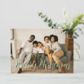 Minimal Merry Christmas Forest Green Photo Family シーズンカード (スタンド正面)
