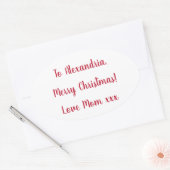 Minimal Merry Christmas from Mom Red and White 楕円形シール (封筒)