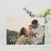 Minimal Merry Christmas Light Gray Photo Family シーズンカード (スタンド正面)