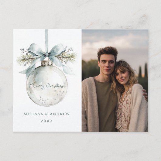 Minimal Merry Christmas Ornament シーズンポストカード (正面)