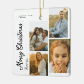 Minimal Merry Christmas Script Family 4 Photos セラミックオーナメント (左)