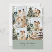 Minimal Merry Christmas Script Photo Collage Sage シーズンカード (正面)